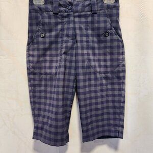 Nike Women's Size 0 Long Golf Blue Check Shorts Dri-Fit Tour Performance Bermuda